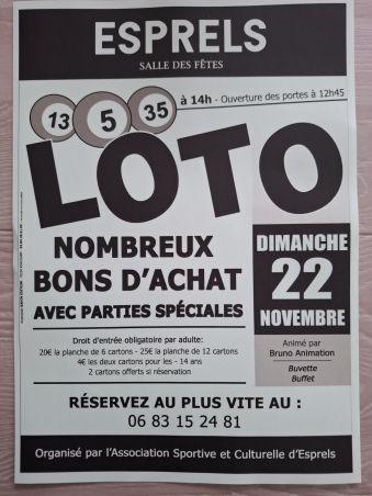Loto à Esprels le 22 novembre 2026