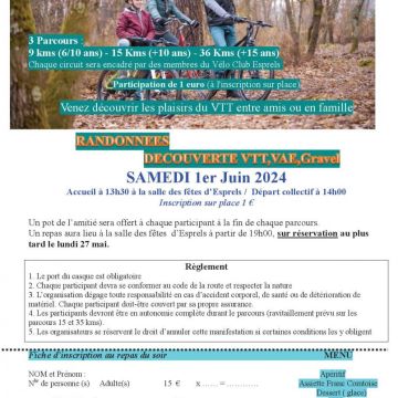 Tous à VTT le samedi 1er Juin 2024