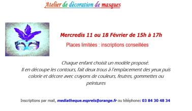 Médiathèque : Nouveaux ateliers de Carnaval