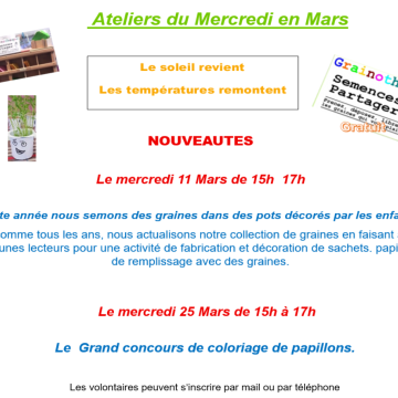 Médiathèque : Ateliers du mercredi en mars