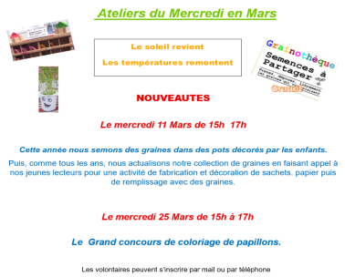 Médiathèque : Ateliers du mercredi en mars